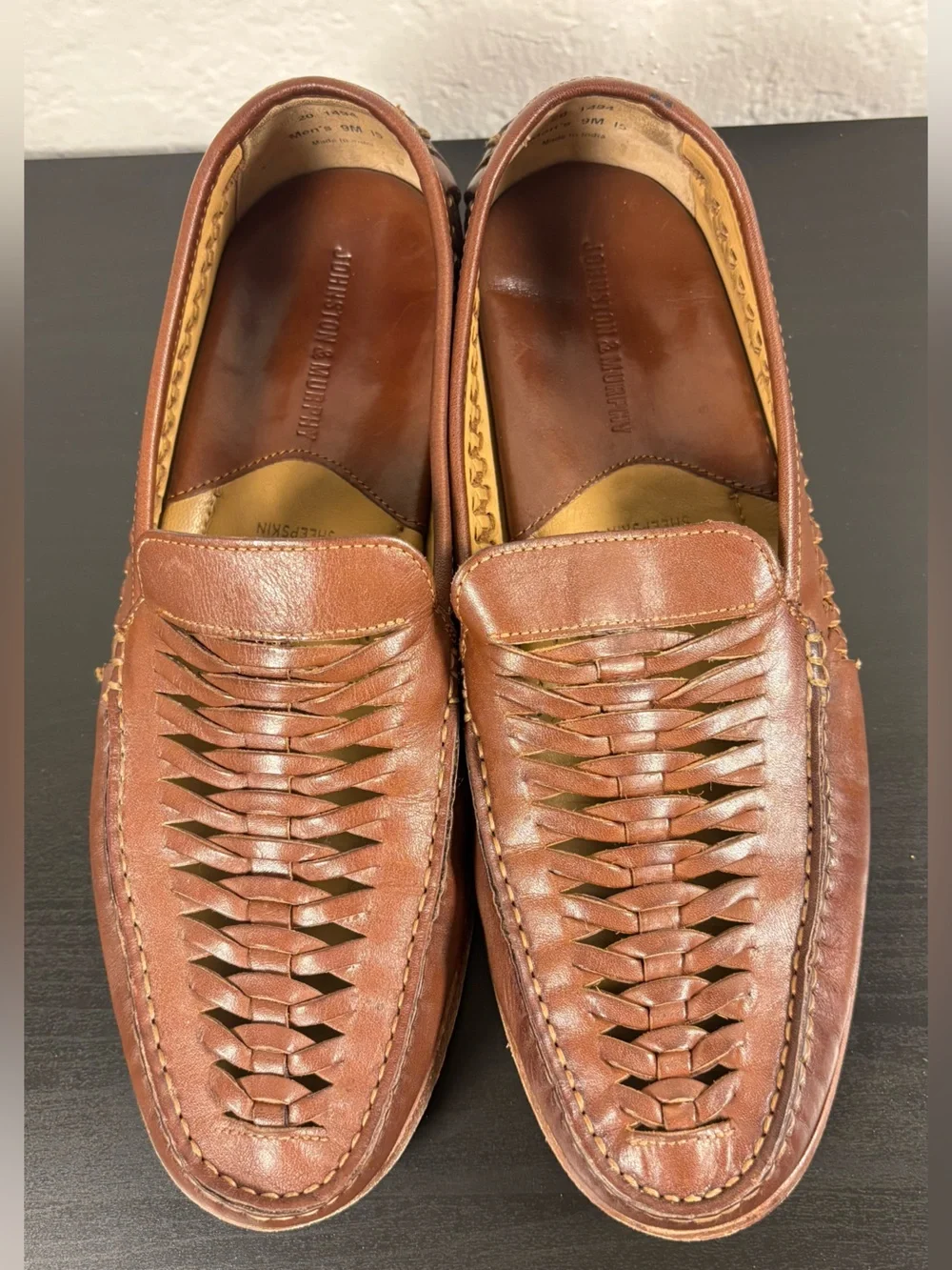 Johnston & Murphy Men's Woven Sheepskin Leather Slip-On Loafers Tan Brown